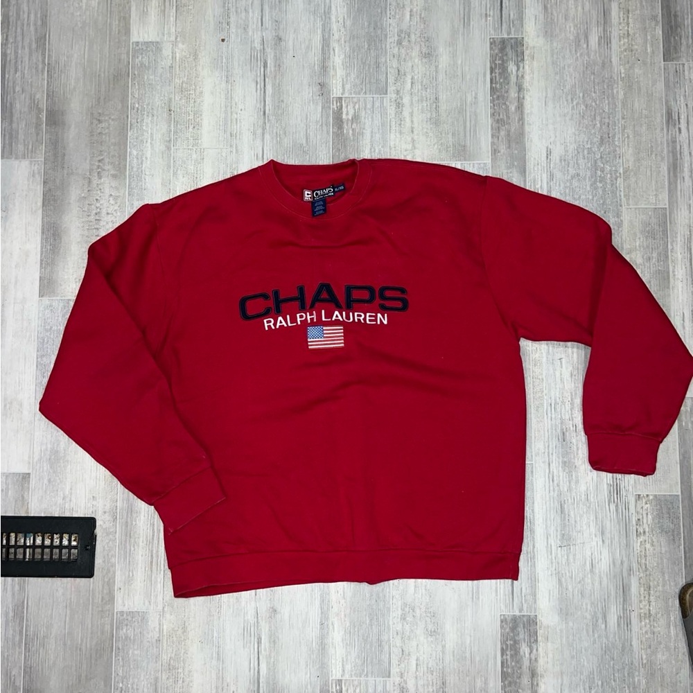 CHAPS Ralph Lauren American Flag Red Vintage Sweatshirt Men XL Crew Polo Y2K